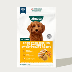 4lb packge of Cage-Free Chicken & Sweet Potato Recipe for Puppy. Our #1 ingredient: USA farm raised cage-free chicken. DHA for early support of brain development and vision. Protein, calcium and phosphorus for bone & muscle growth. Contains no corn, no wheat, no soy, no fillers and no artificial preservatives.