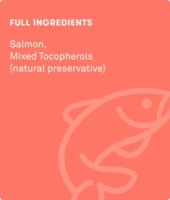 Full ingredients include salmon, mixed tocopherols (natural preservative).