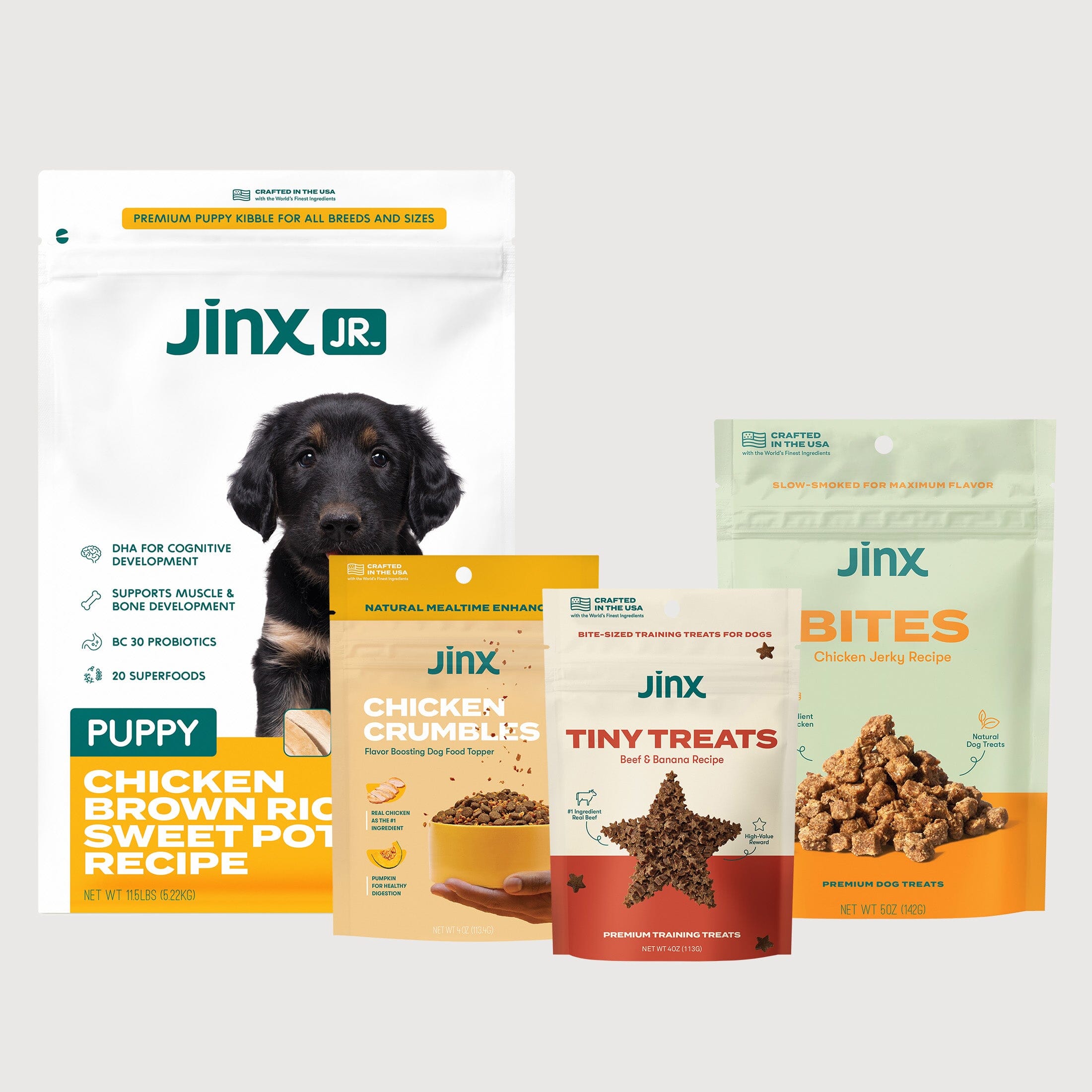 Shop Puppy Food Starter Pack with Kibble, Treats and Topper Jinx