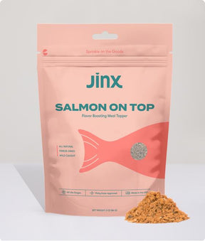 Freeze-dried salmon topper Jinx product packaging.