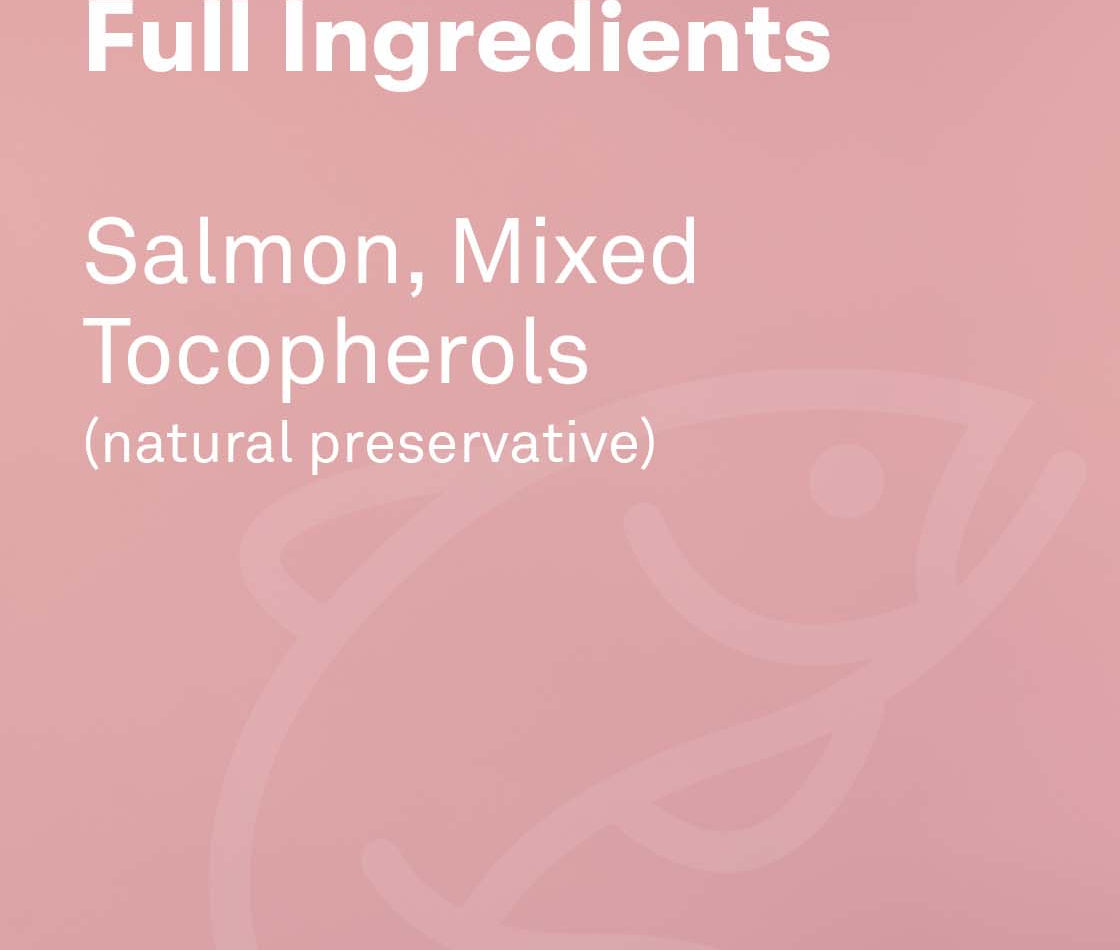 Toppers full ingredients include salmon, mixed tocopherols (natural preservatives)