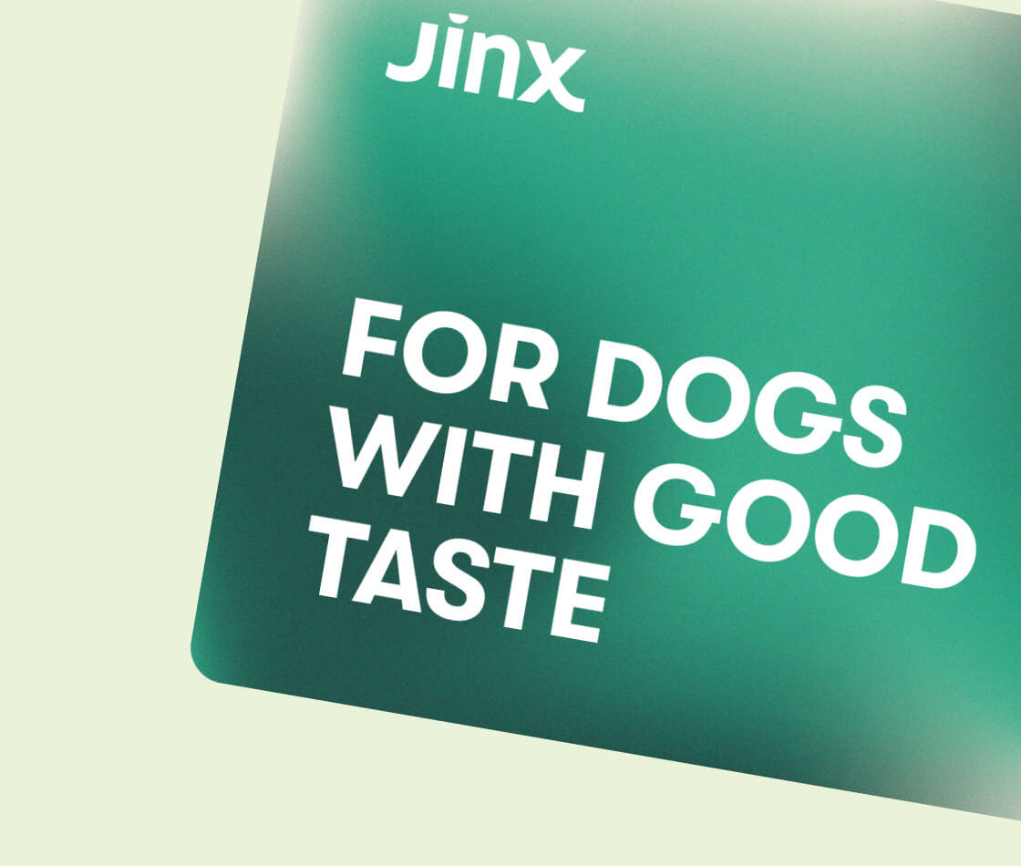 Close up of Jinx E-Gift Card and for dogs with good taste text on a green background.